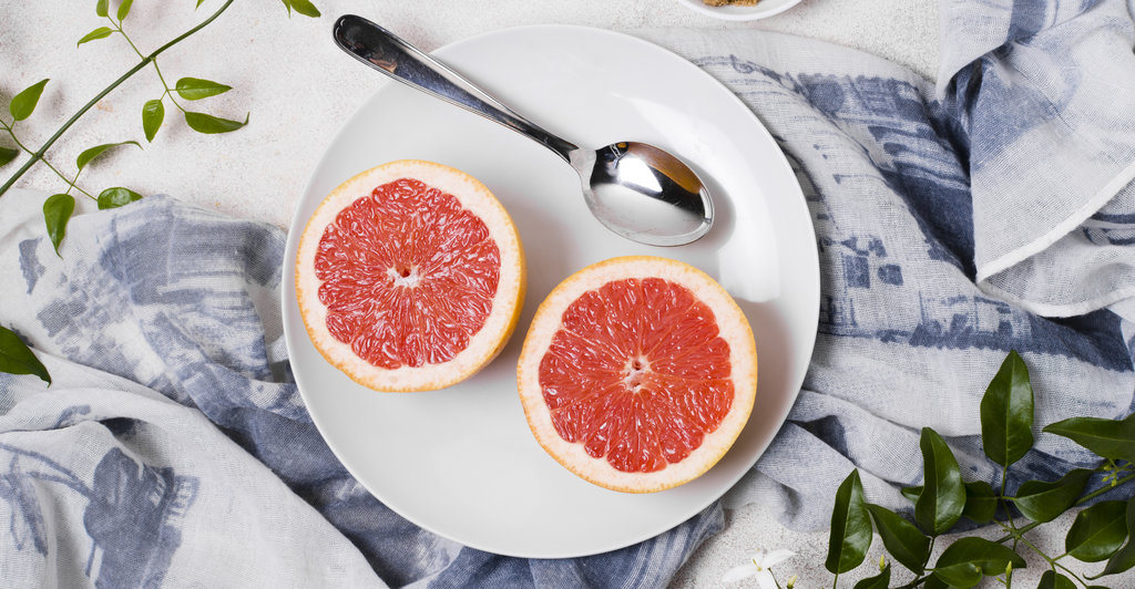 grapefruit halves on the plate